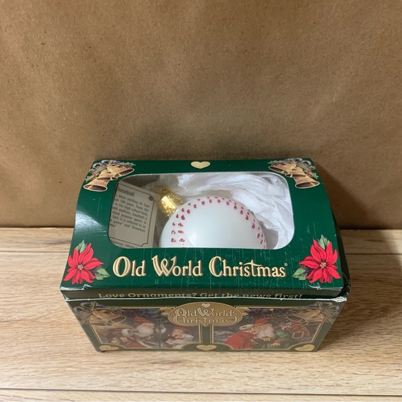New! Old World Christmas Baseball Tree Ornament Glass White Red - Picture 5 of 7